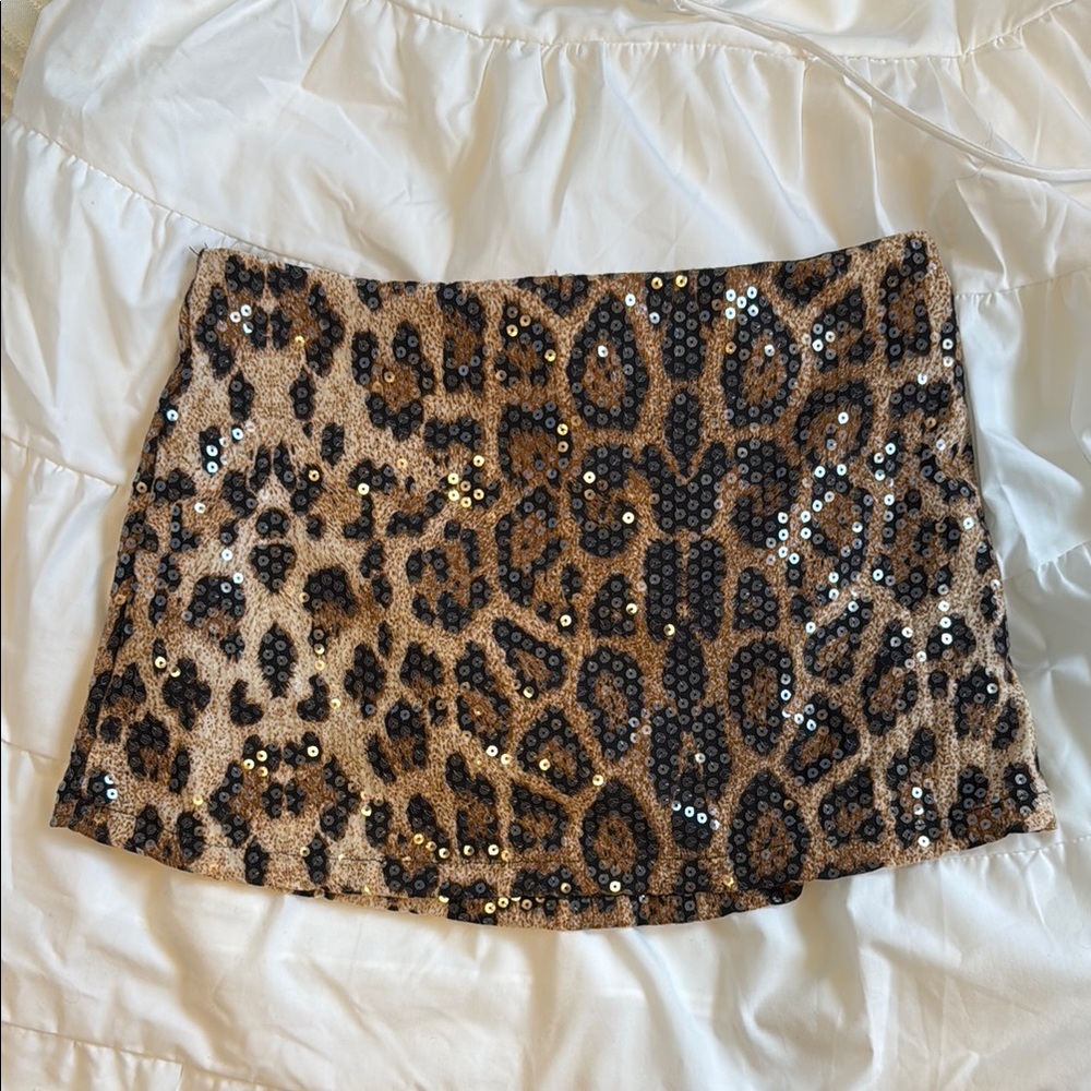 Leopard Print Sequin Skirt